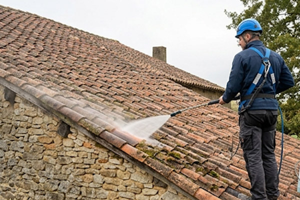 Application d'un traitement anti-mousse curatif sur couverture