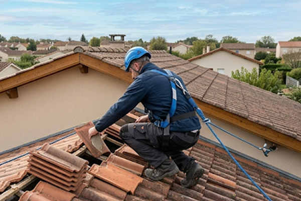 Remplacement de tuiles romanes cassées après intempéries